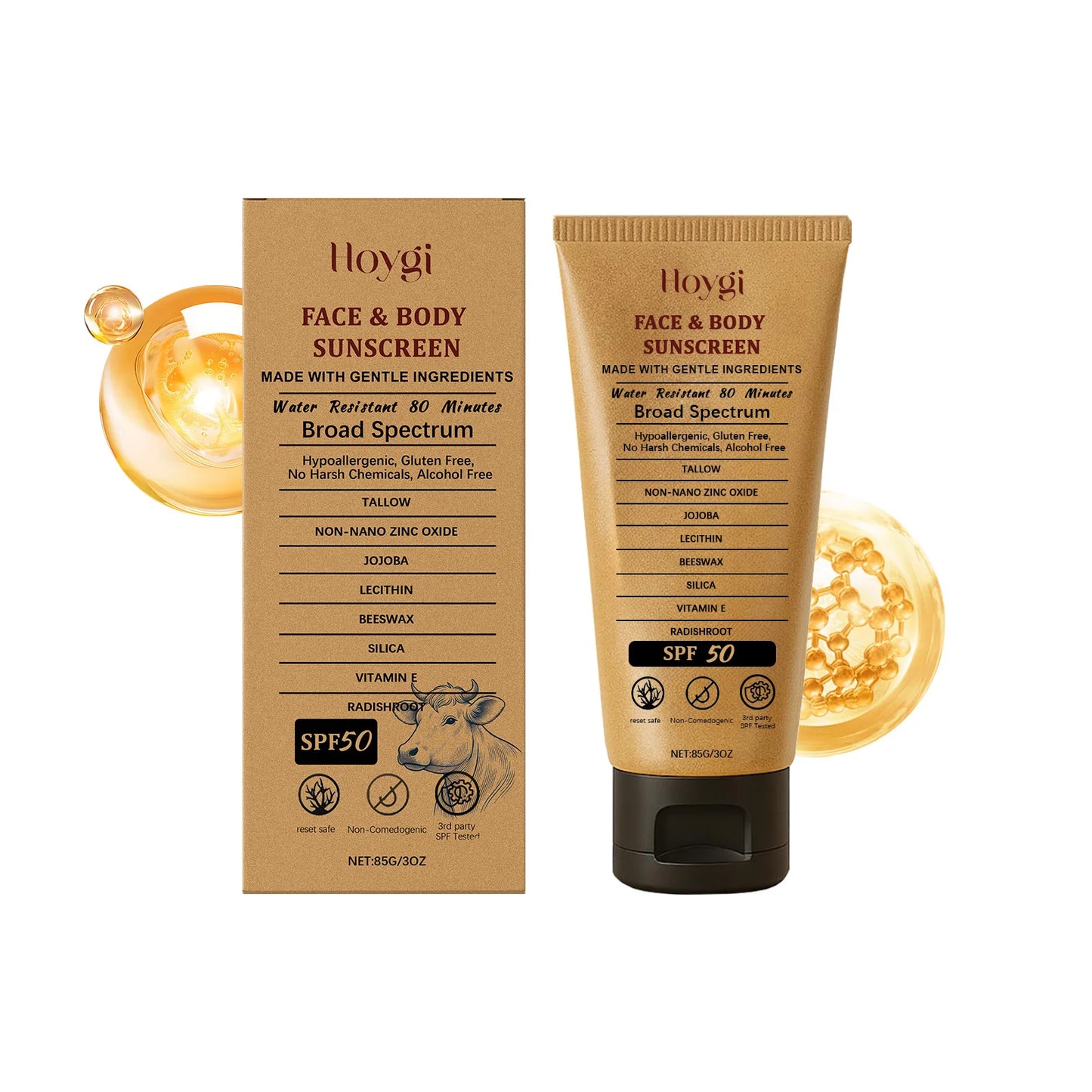 Hoygi SPF50 Beef Tallow Sunscreen Cream for Body and Face