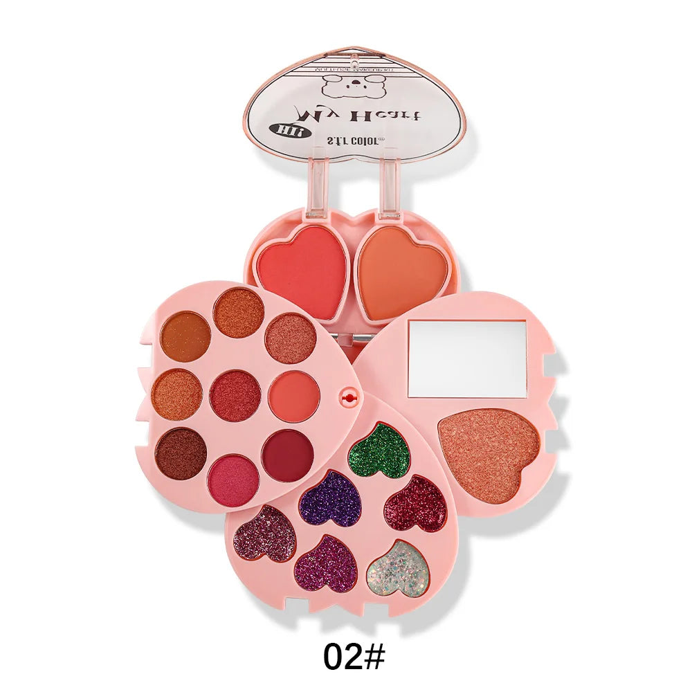 Heart Shaped Makeup Palette With Eyeshadow Blush And Highlighter