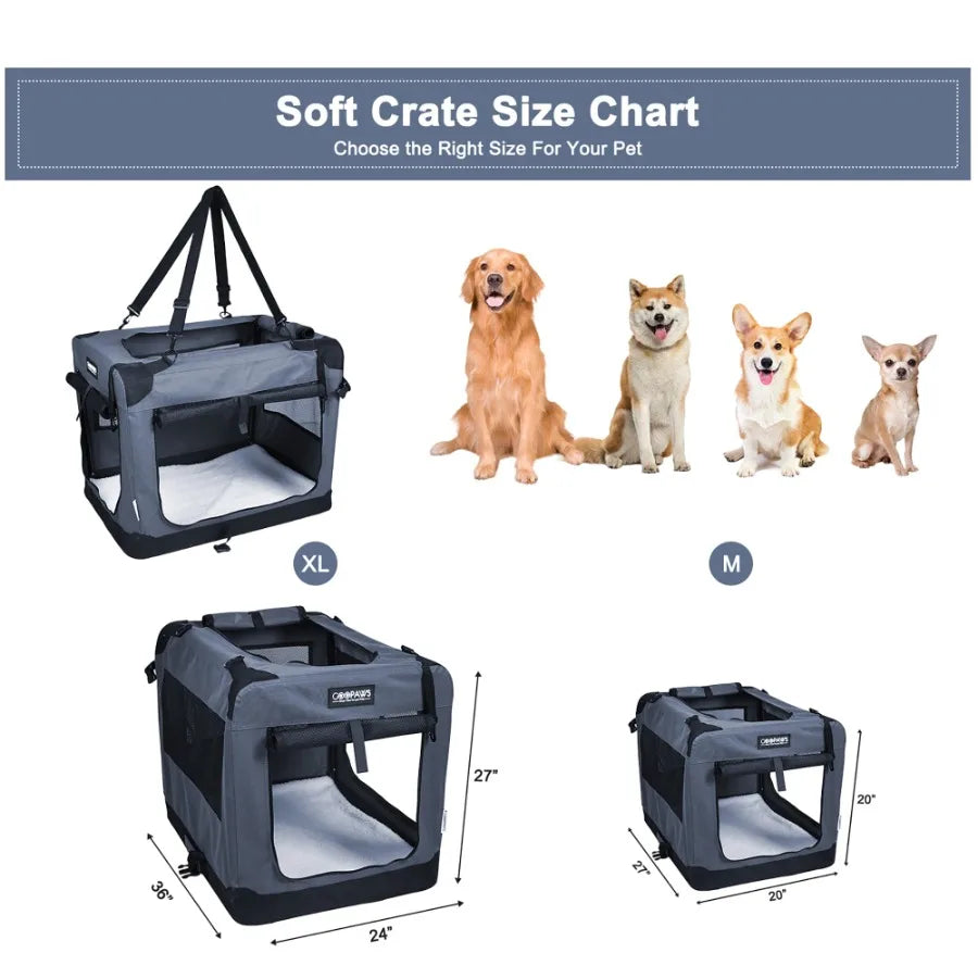 Soft-Pet Crate 3-Door Folding Kennel For Dogs And Cats