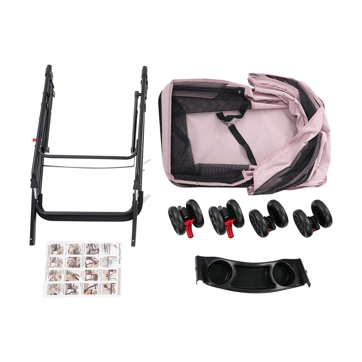 Foldable Pet Cart With 360 Degree Front Wheels and Brakes