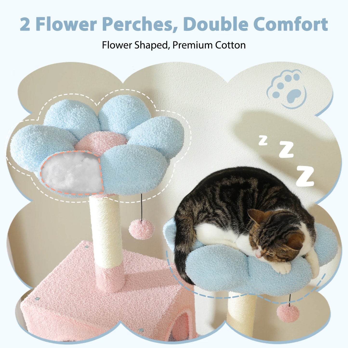 PETEPELA Cat Tree Tower With Sisal Posts Padded Perches And Condos