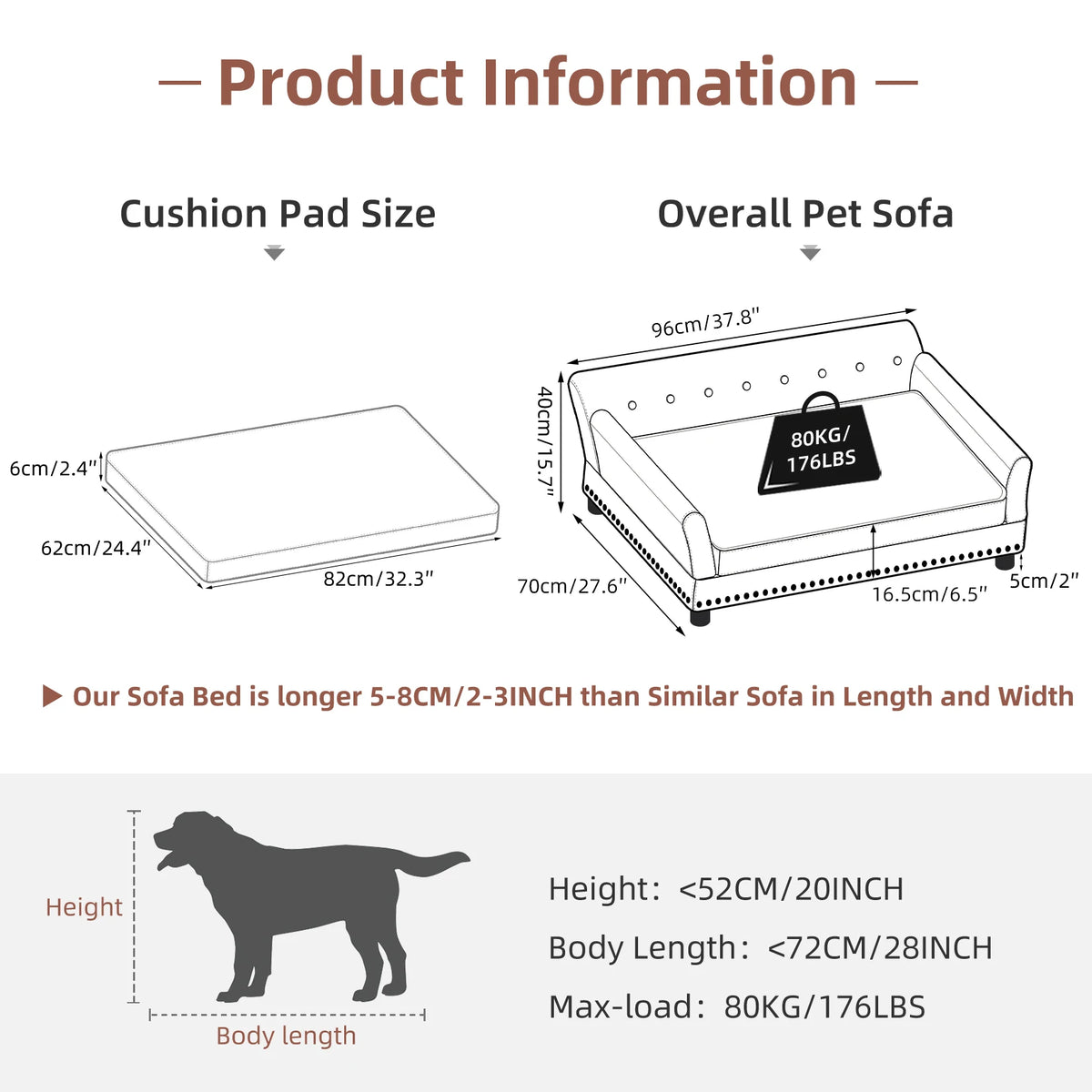 BINGOPAW Elevated Dog Sofa Bed With Waterproof Microfiber Cover