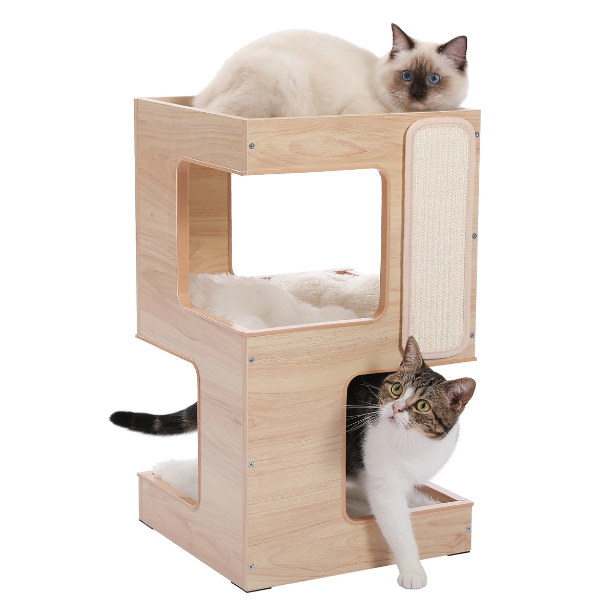 PAWZ Road Wooden Cat Condo House Bed With Scratching Pad