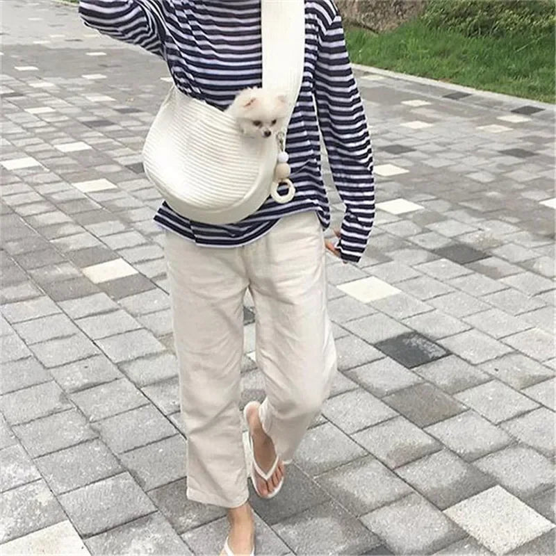 Pet Crossbody Sling Carrier Bag For Cats Dogs Canvas Travel Bag