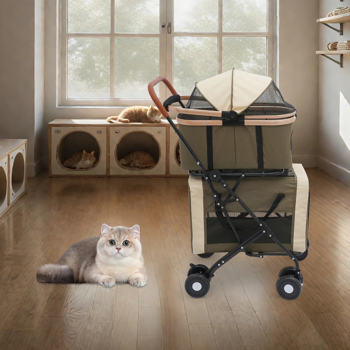 Bymaocar Foldable Pet Stroller With Two Tier Design Safety Locks