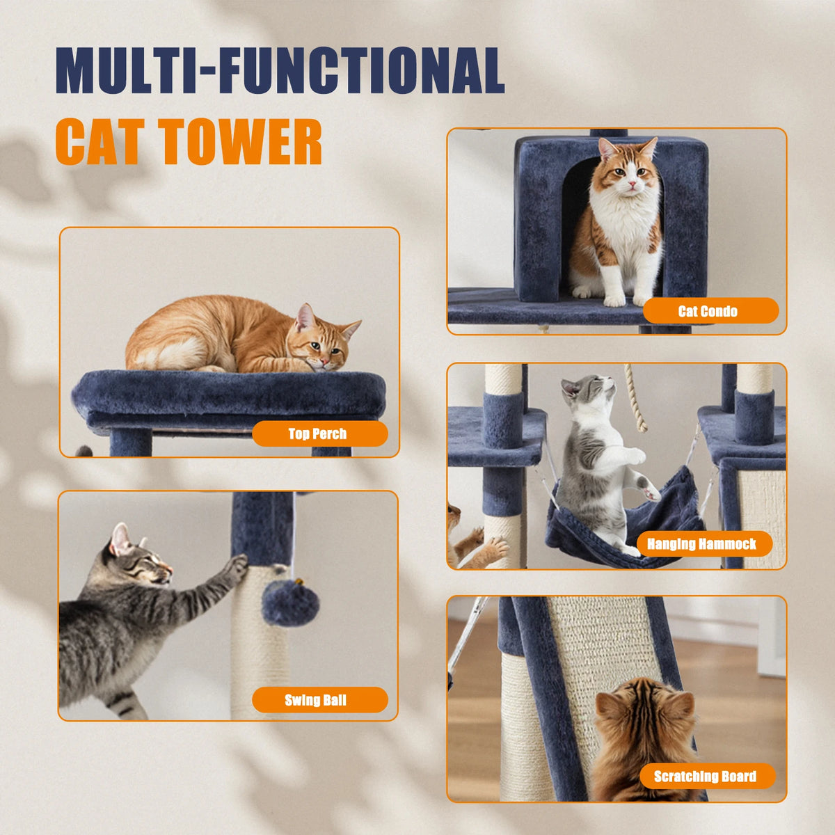 JHK Multilevel Cat Tree Tower With Sisal Scratching Posts