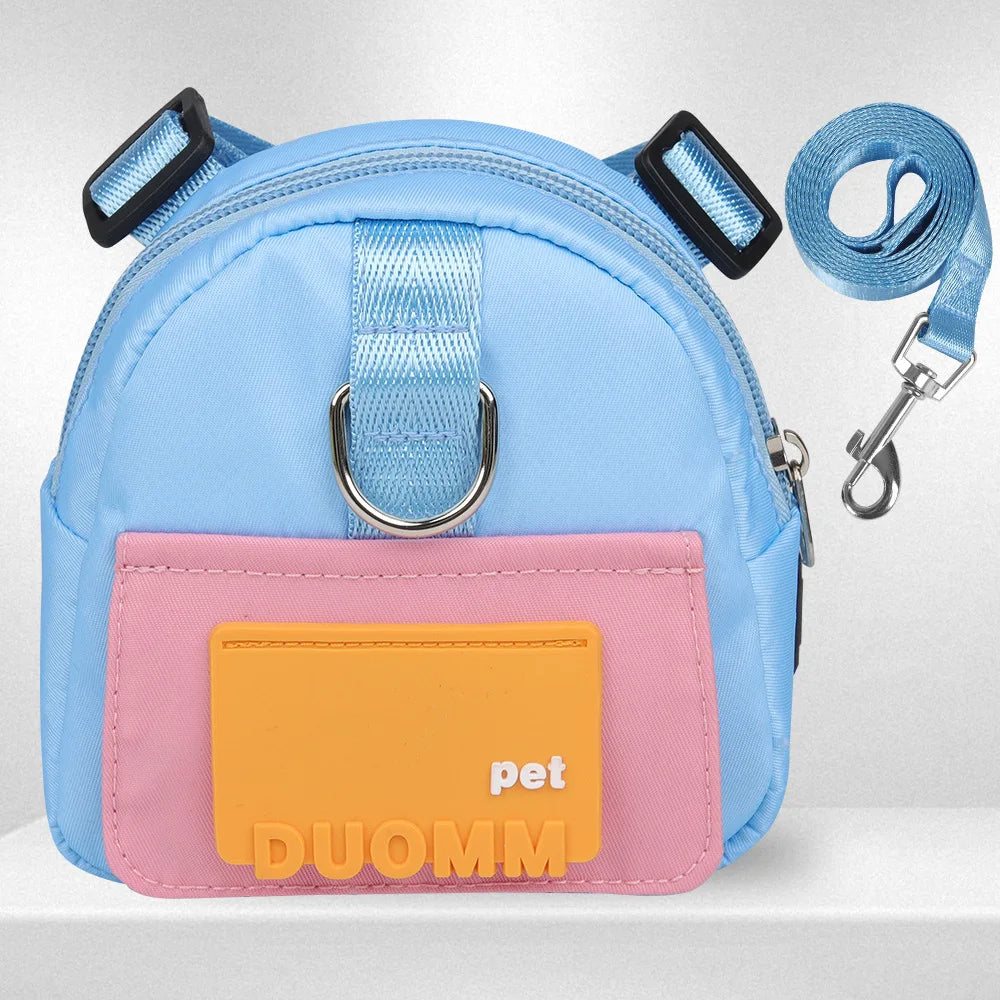 Cute Adjustable Pet Backpack With Harness Leash And Treat Pouch