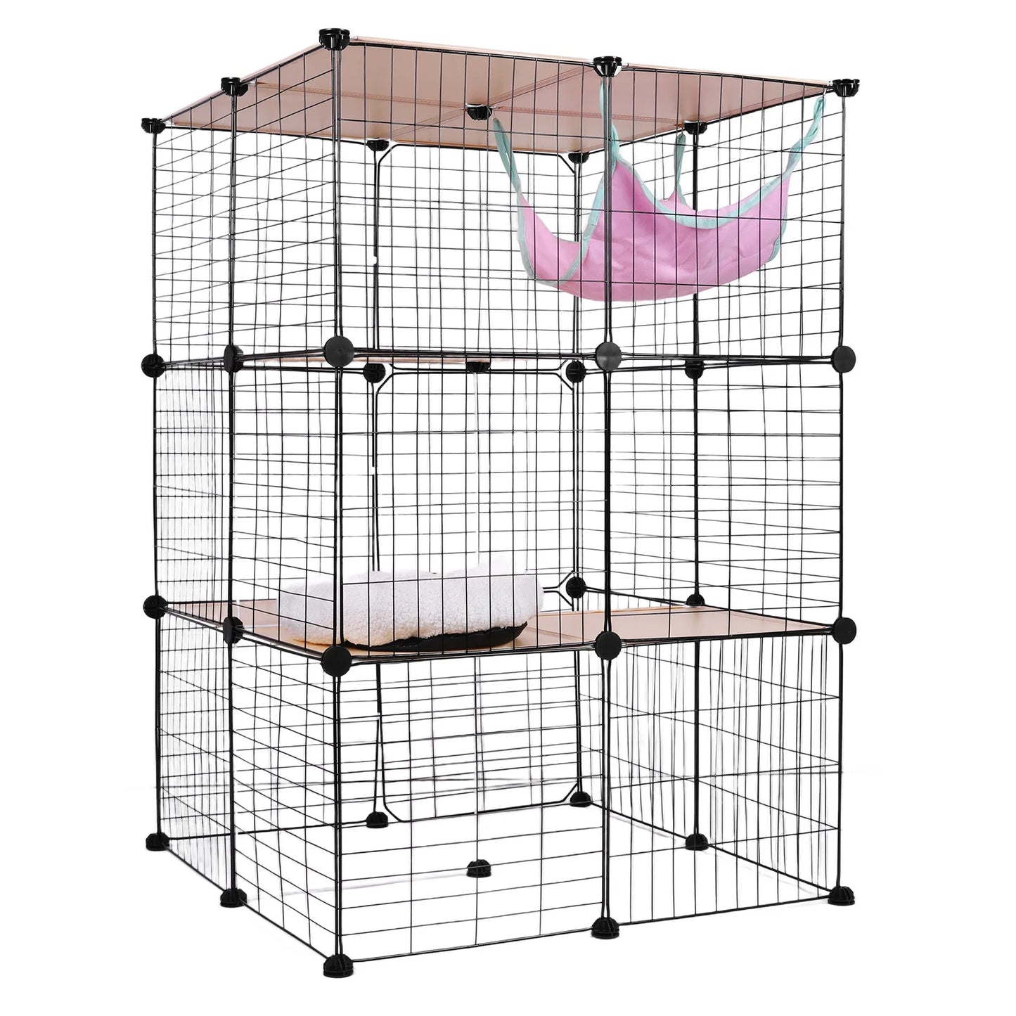 3 Tiers Indoor Cat Enclosure With Hammock And Bed Playpen For 1 To 3 Cats