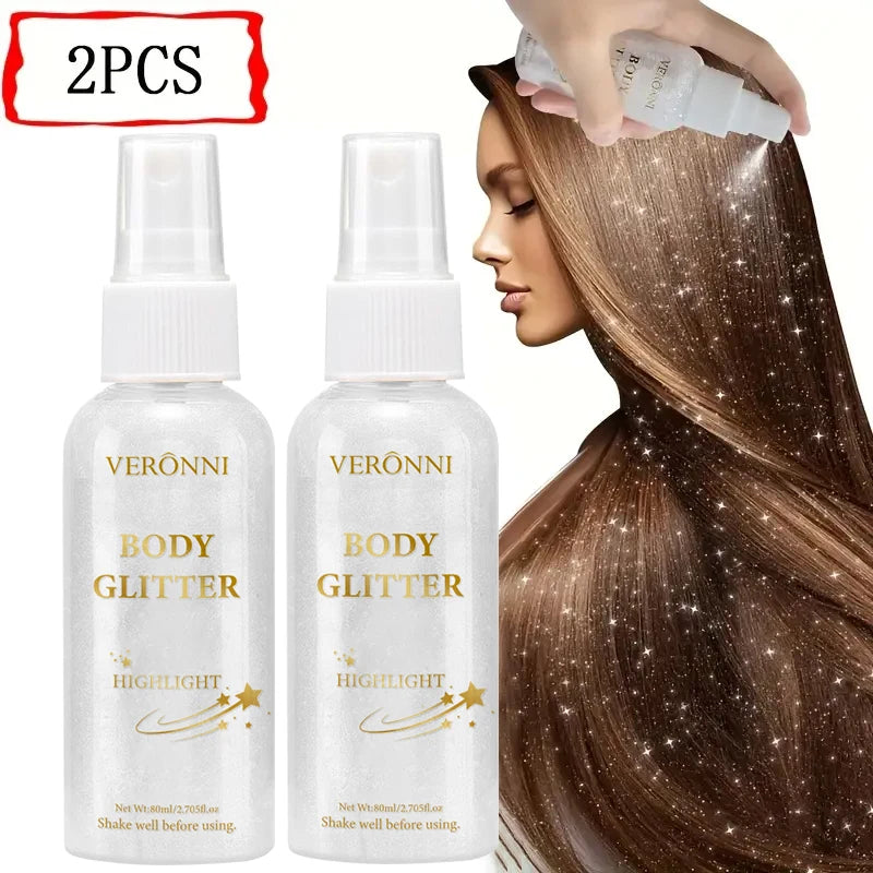 VERONNI Body Glitter Spray Shimmer Highlighter For Hair And Body