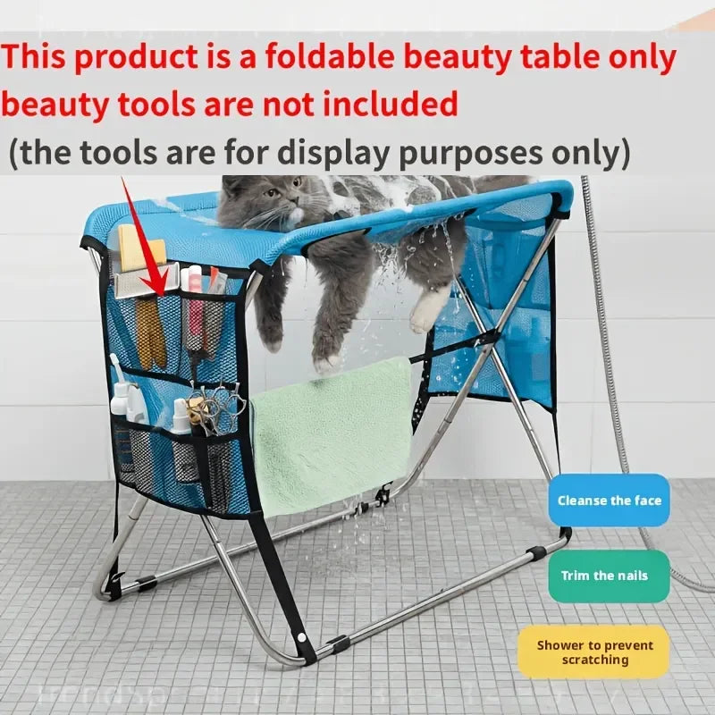 Foldable Pet Grooming Hammock With Stainless Steel Frame Stand