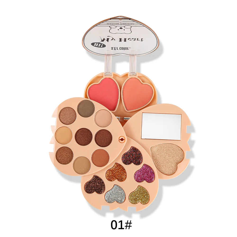 Heart Shaped Makeup Palette With Eyeshadow Blush And Highlighter