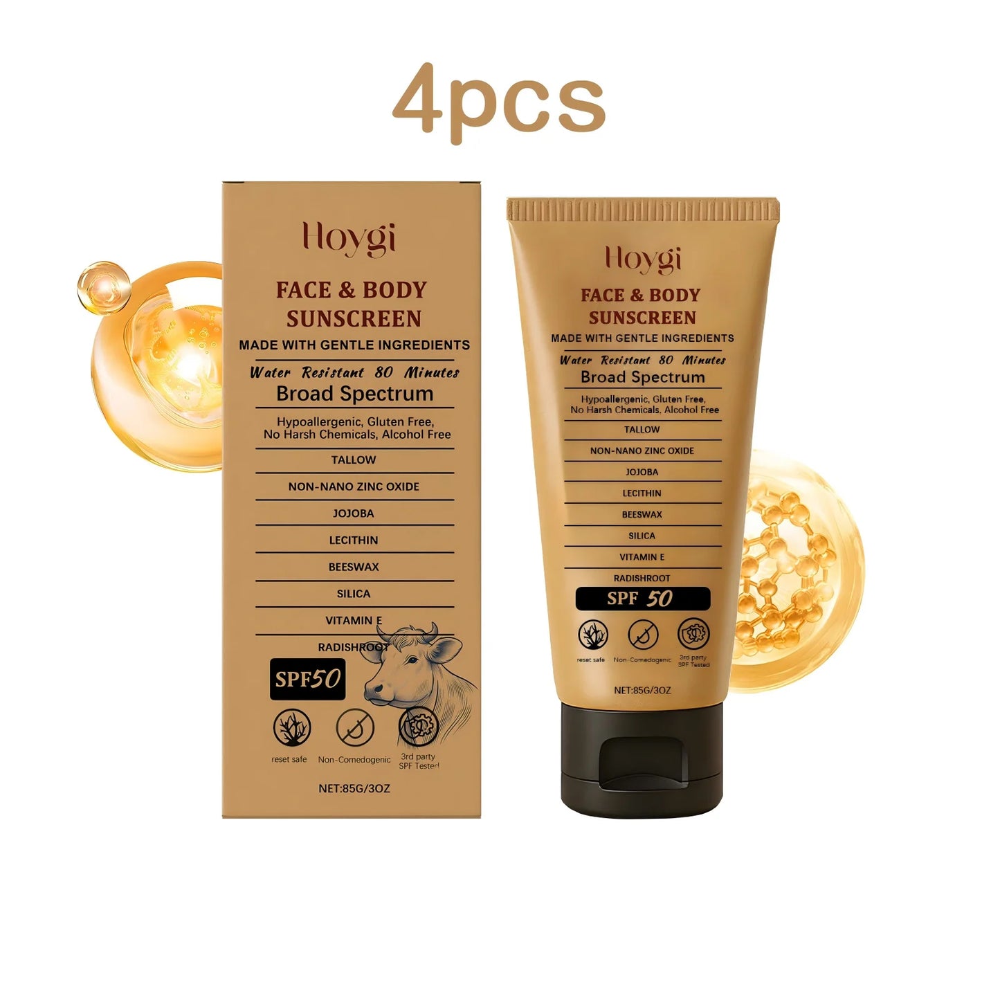 Hoygi SPF50 Beef Tallow Sunscreen Cream for Body and Face