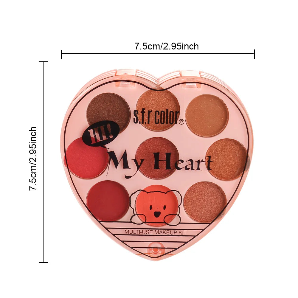 Heart Shaped Makeup Palette With Eyeshadow Blush And Highlighter