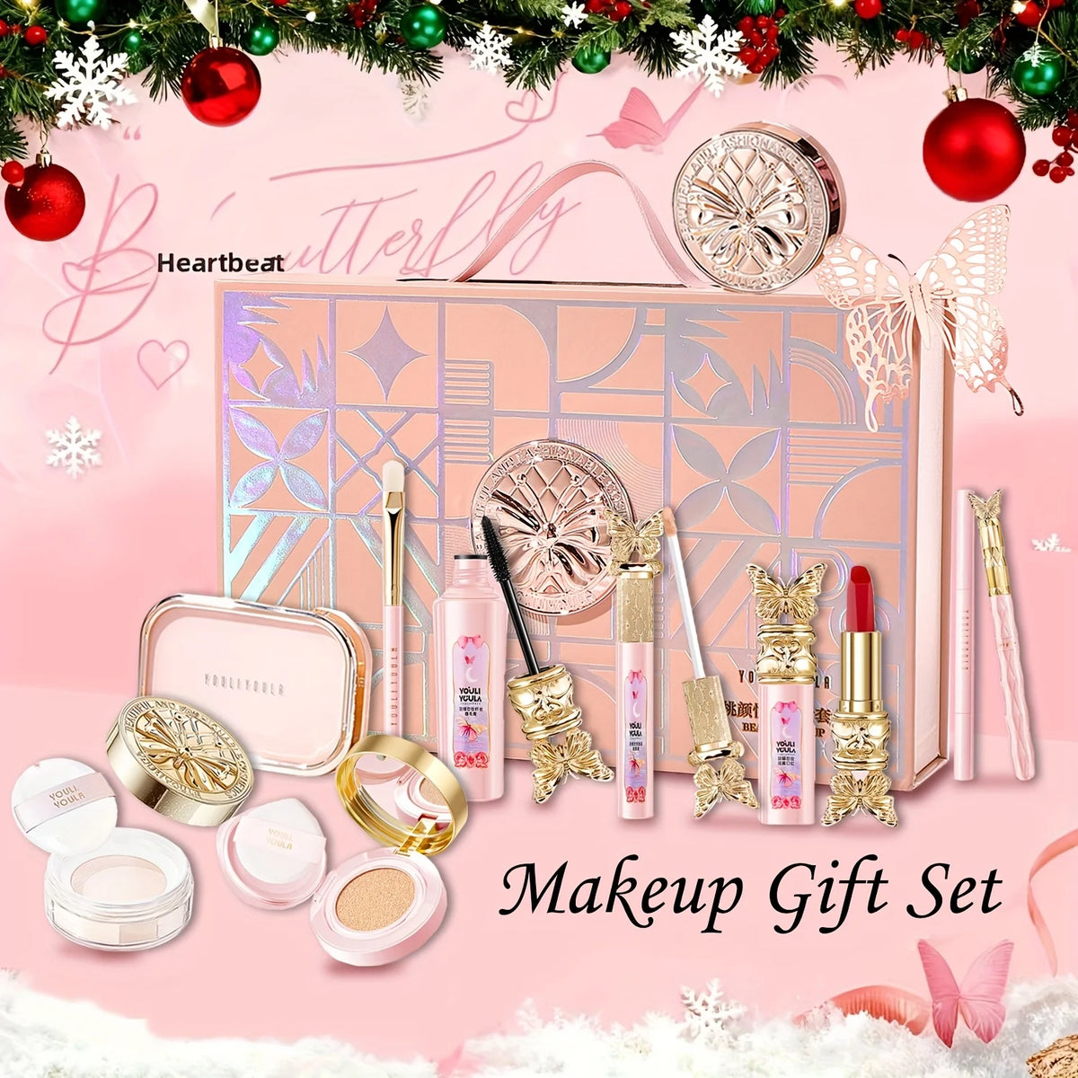 9Pcs Makeup Gift Set, Including Concealer, Air Cushion BB Cream, Lipstick, Eyeshadow Palette, Setting Powder, Eyeshadow Brushes, Mascara, Eyebrow Pencil & Eyeliner Liquid, Perfect Valentine's Day & Birthday Gift for Mom and F