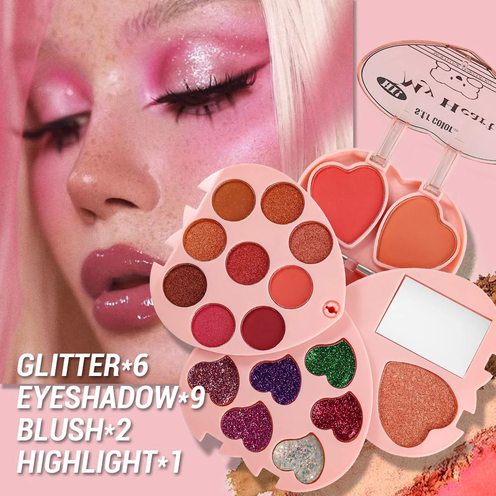 Heart Shaped Makeup Palette With Eyeshadow Blush And Highlighter