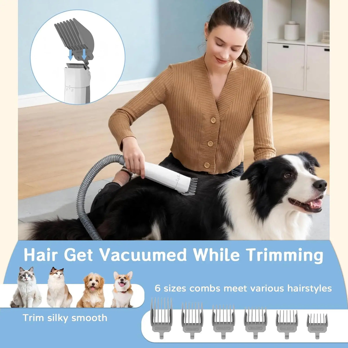 Dog Grooming Vacuum Kit With Deshedding Brush And Trimmer