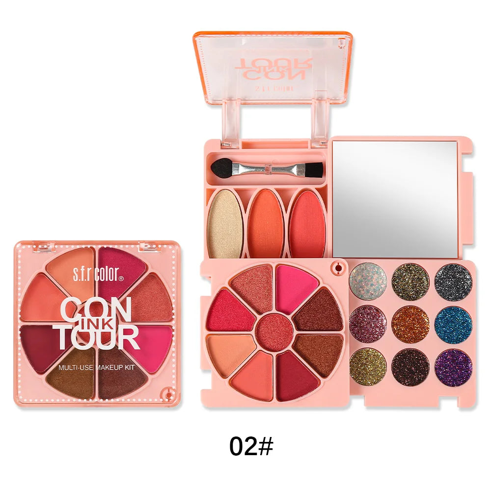 Portable Makeup Palette With Shimmer Matte Eyeshadow Blush And Highlighter