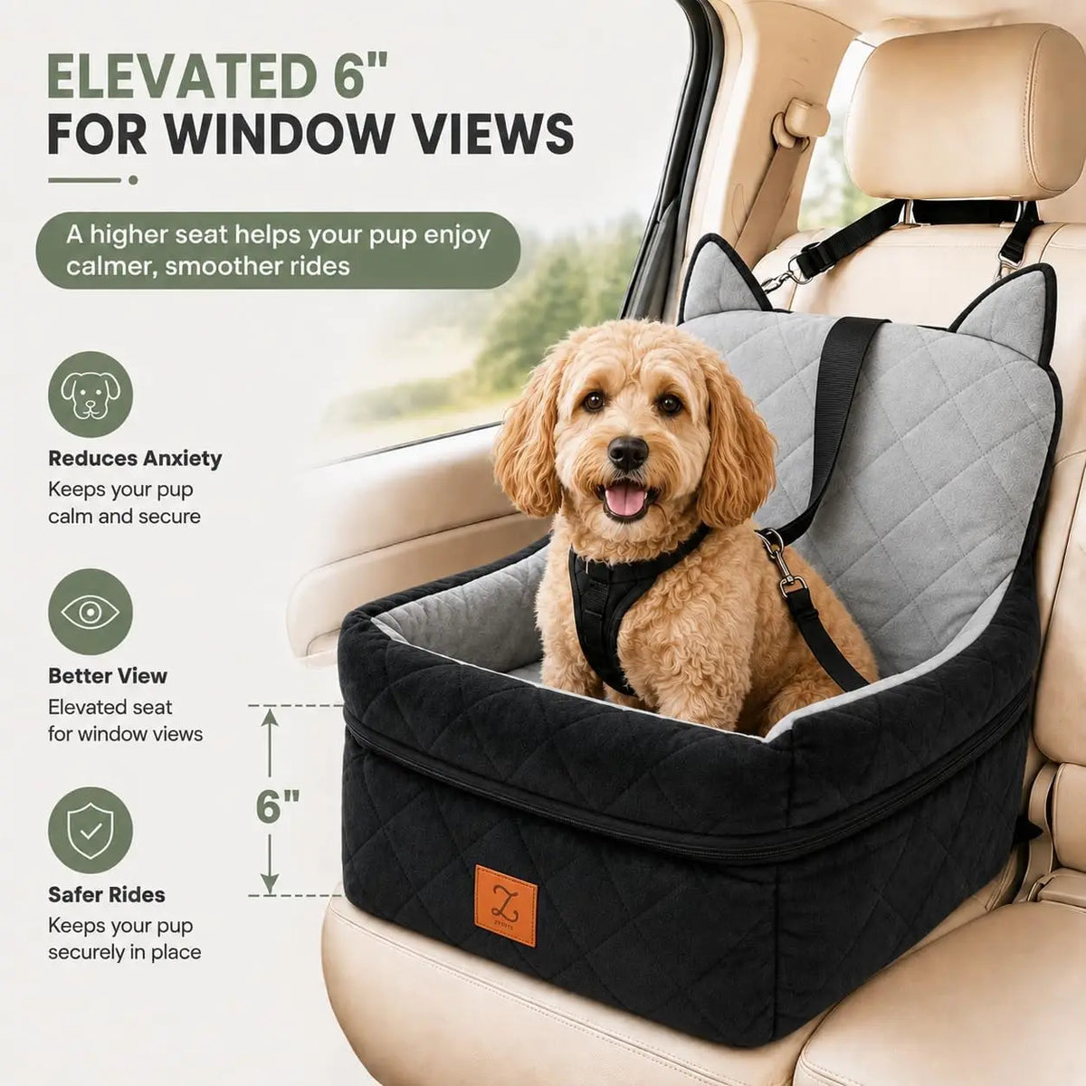 Dog Car Seat Booster With Safety Belt And Washable Cover