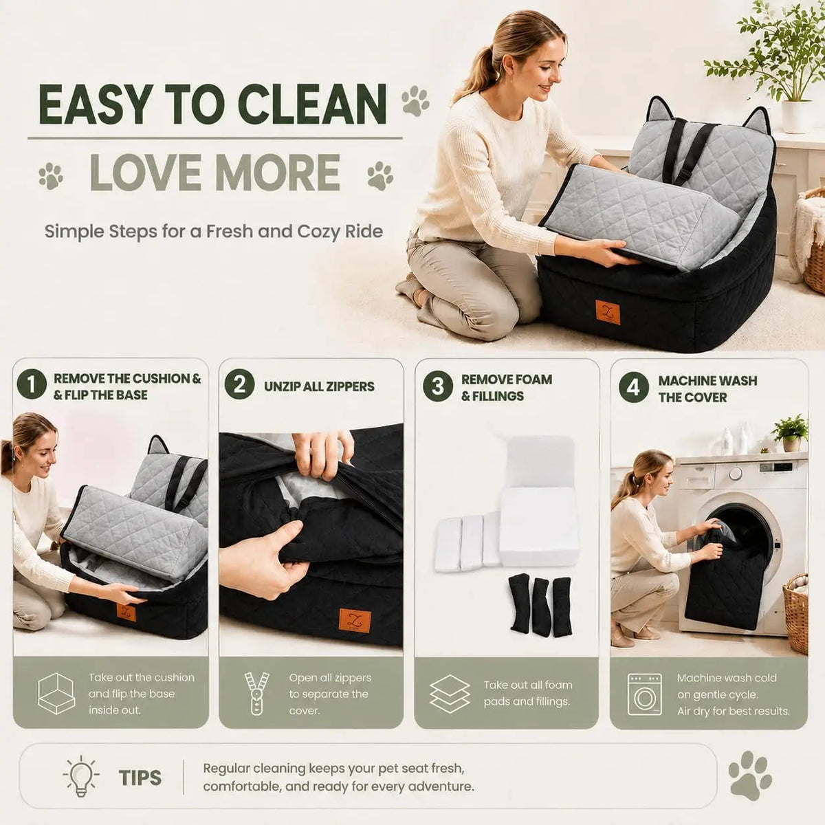 Dog Car Seat Booster With Safety Belt And Washable Cover