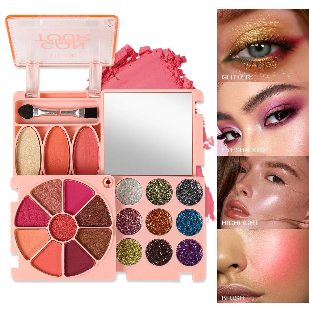 Portable Makeup Palette With Shimmer Matte Eyeshadow Blush And Highlighter