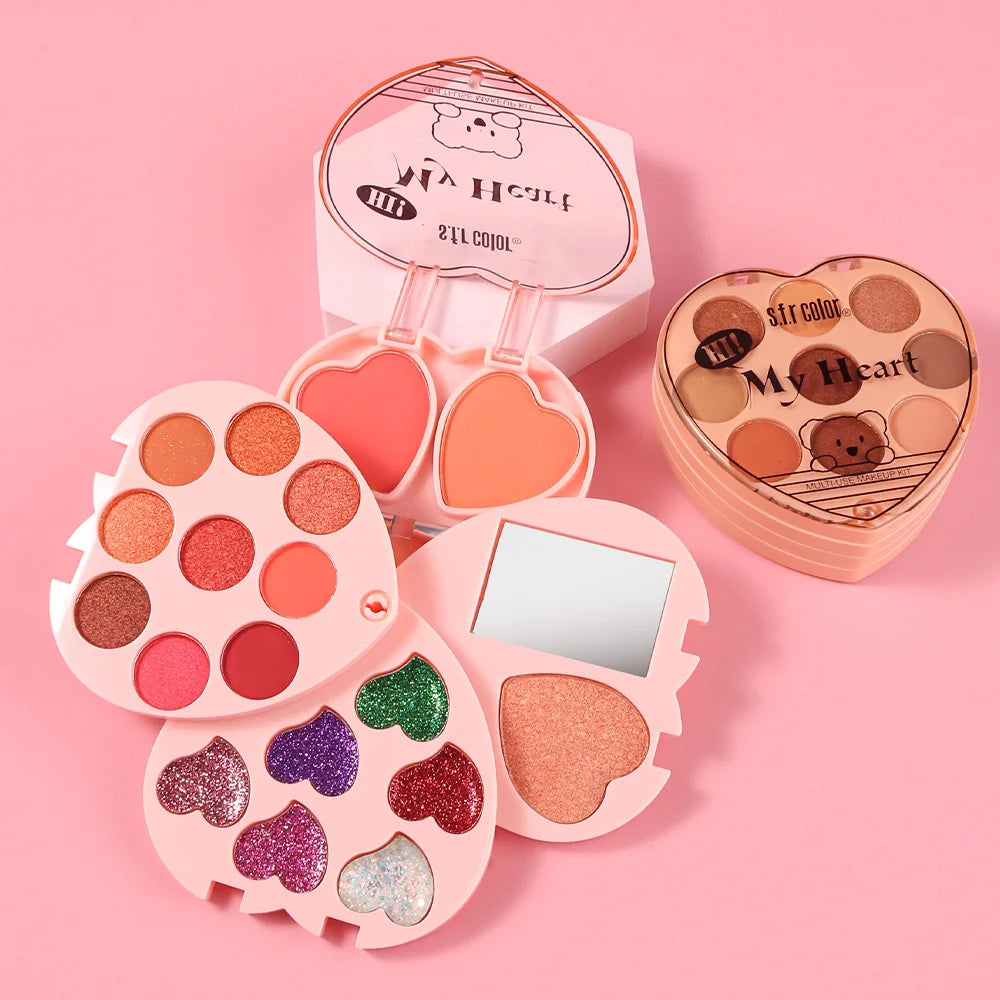 Heart Shaped Makeup Palette With Eyeshadow Blush And Highlighter