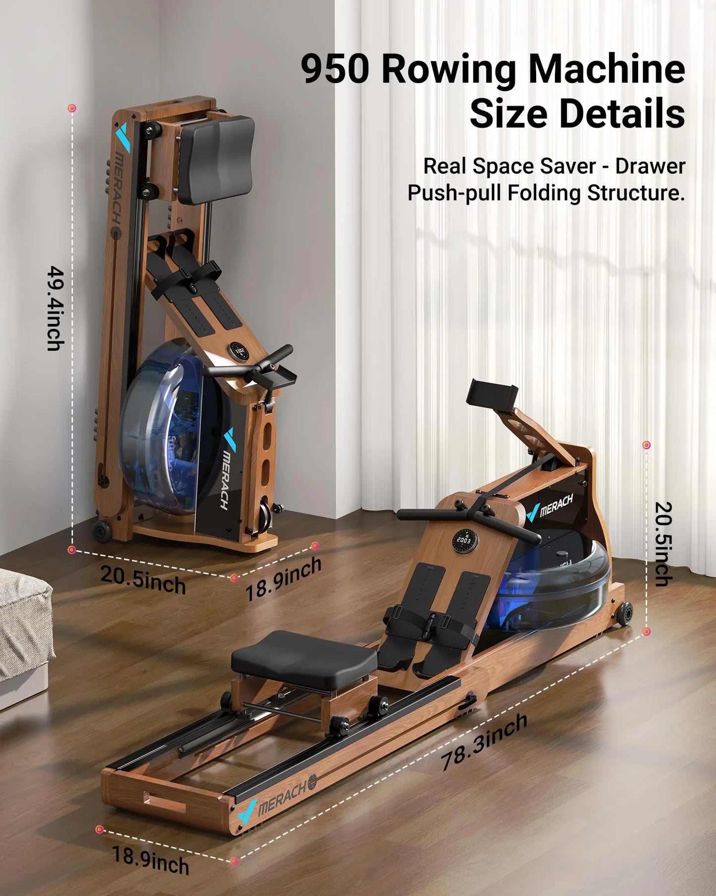 MERACH Foldable Wooden Rowing Machine With Go Technology
