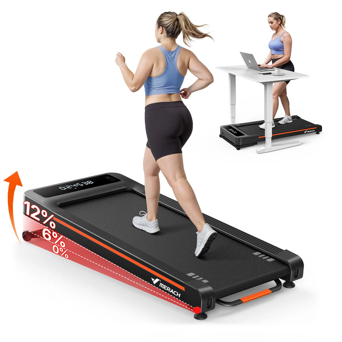 MERACH Walking Pad Treadmill 2in1 Low Noise Running Pad 330LBS Capacity LED Display Phone Holder Fitness Exercise Machine for Home Gym