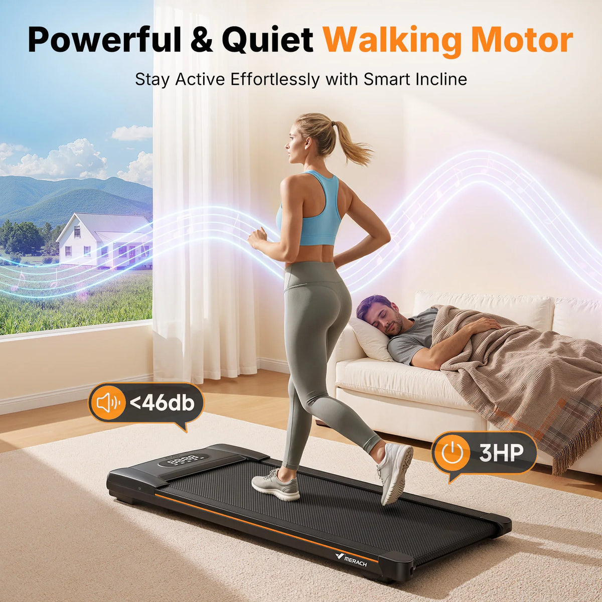 MERACH Walking Pad Treadmill 2in1 Low Noise Running Pad 330LBS Capacity LED Display Phone Holder Fitness Exercise Machine for Home Gym