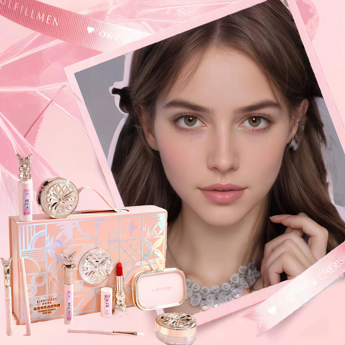9Pcs Makeup Gift Set, Including Concealer, Air Cushion BB Cream, Lipstick, Eyeshadow Palette, Setting Powder, Eyeshadow Brushes, Mascara, Eyebrow Pencil & Eyeliner Liquid, Perfect Valentine's Day & Birthday Gift for Mom and F