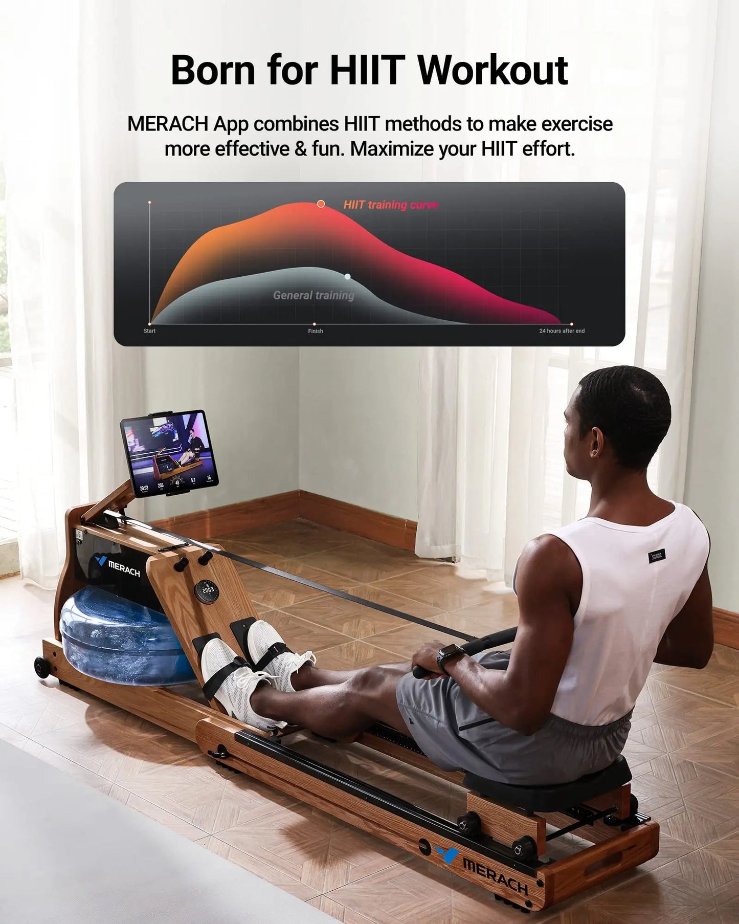 MERACH Foldable Wooden Rowing Machine With Go Technology