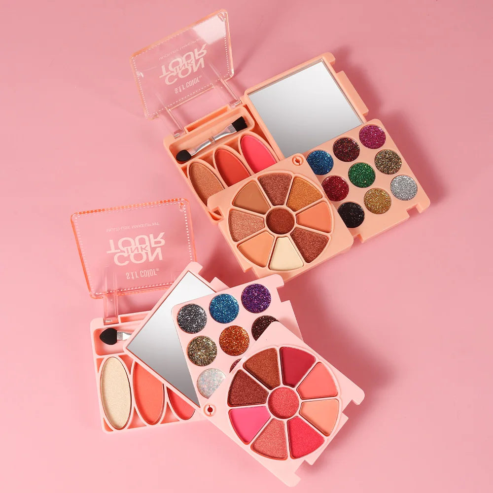 Portable Makeup Palette With Shimmer Matte Eyeshadow Blush And Highlighter