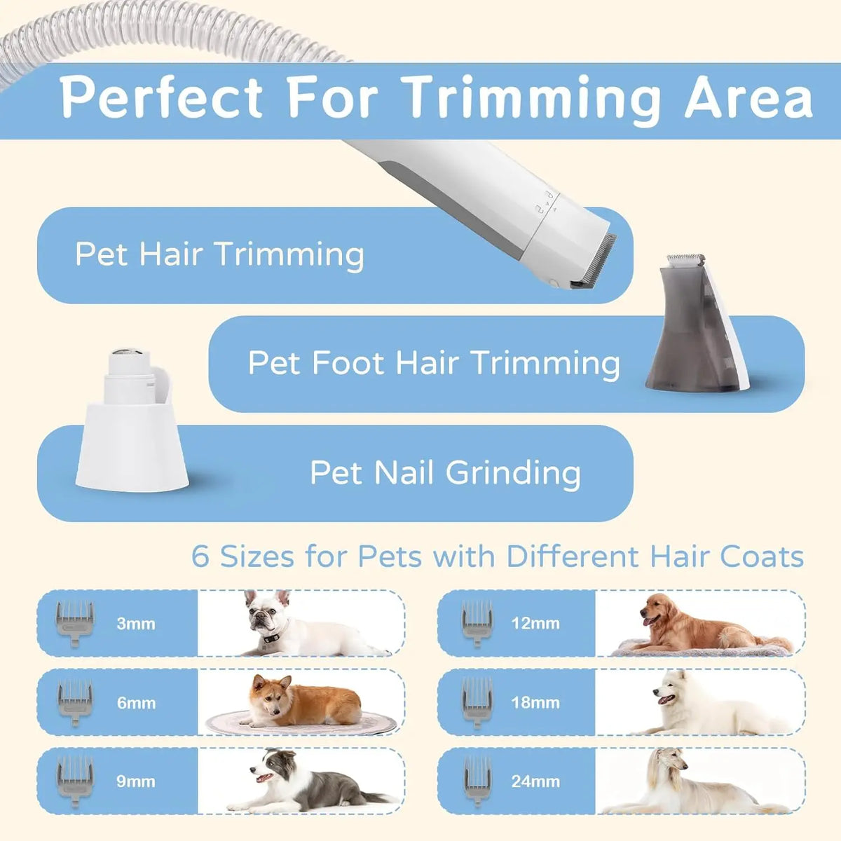Dog Grooming Vacuum Kit With Deshedding Brush And Trimmer