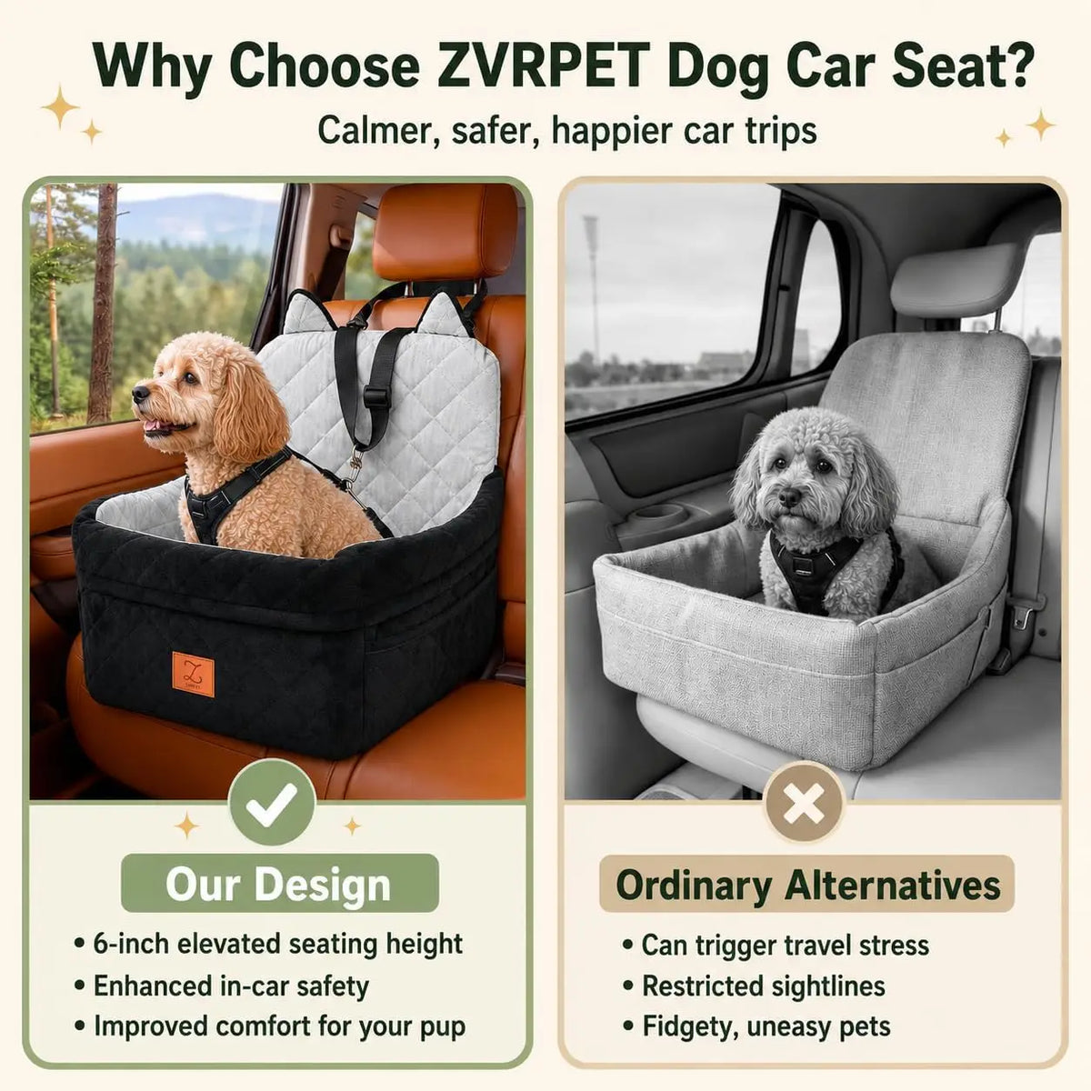 Dog Car Seat Booster With Safety Belt And Washable Cover