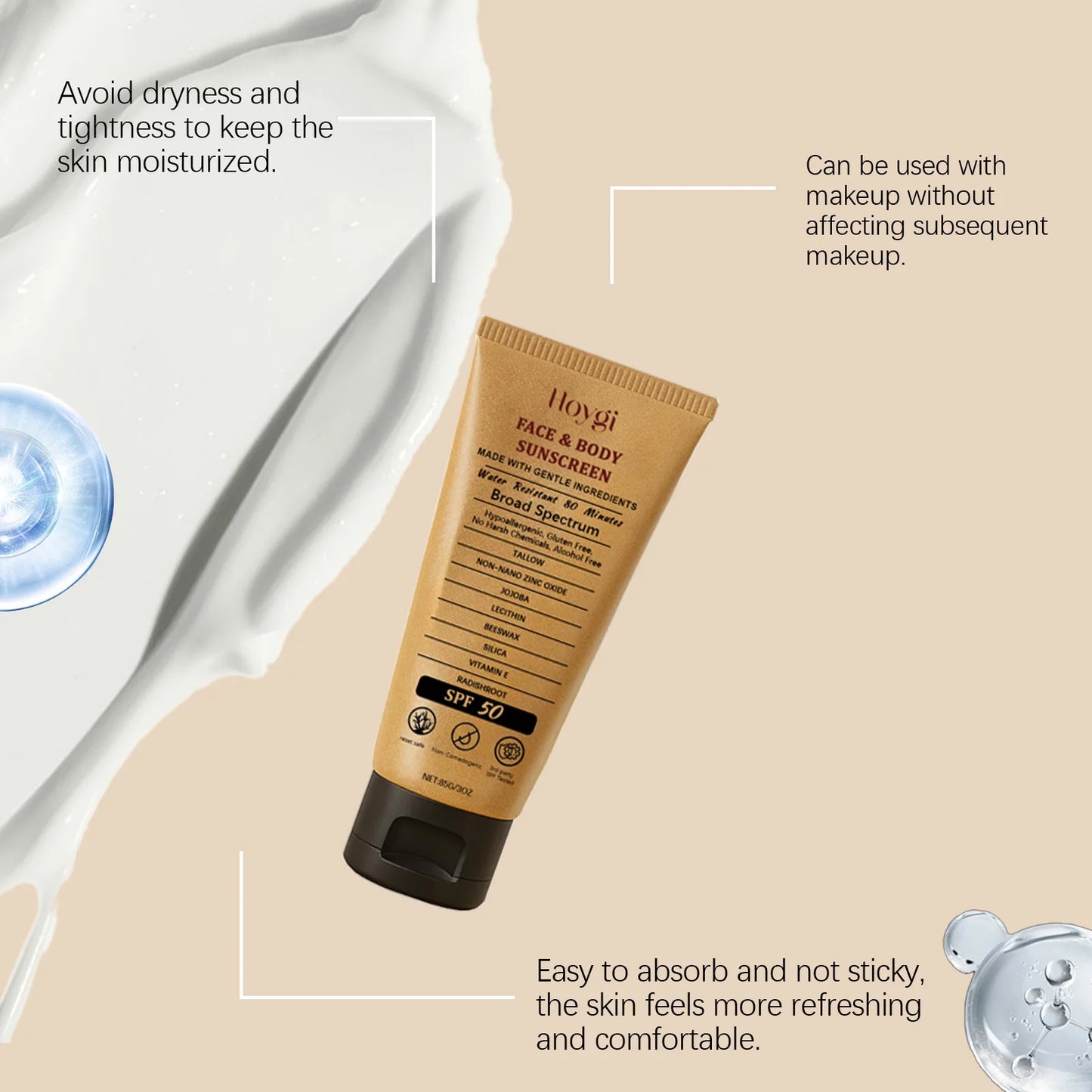Hoygi SPF50 Beef Tallow Sunscreen Cream for Body and Face