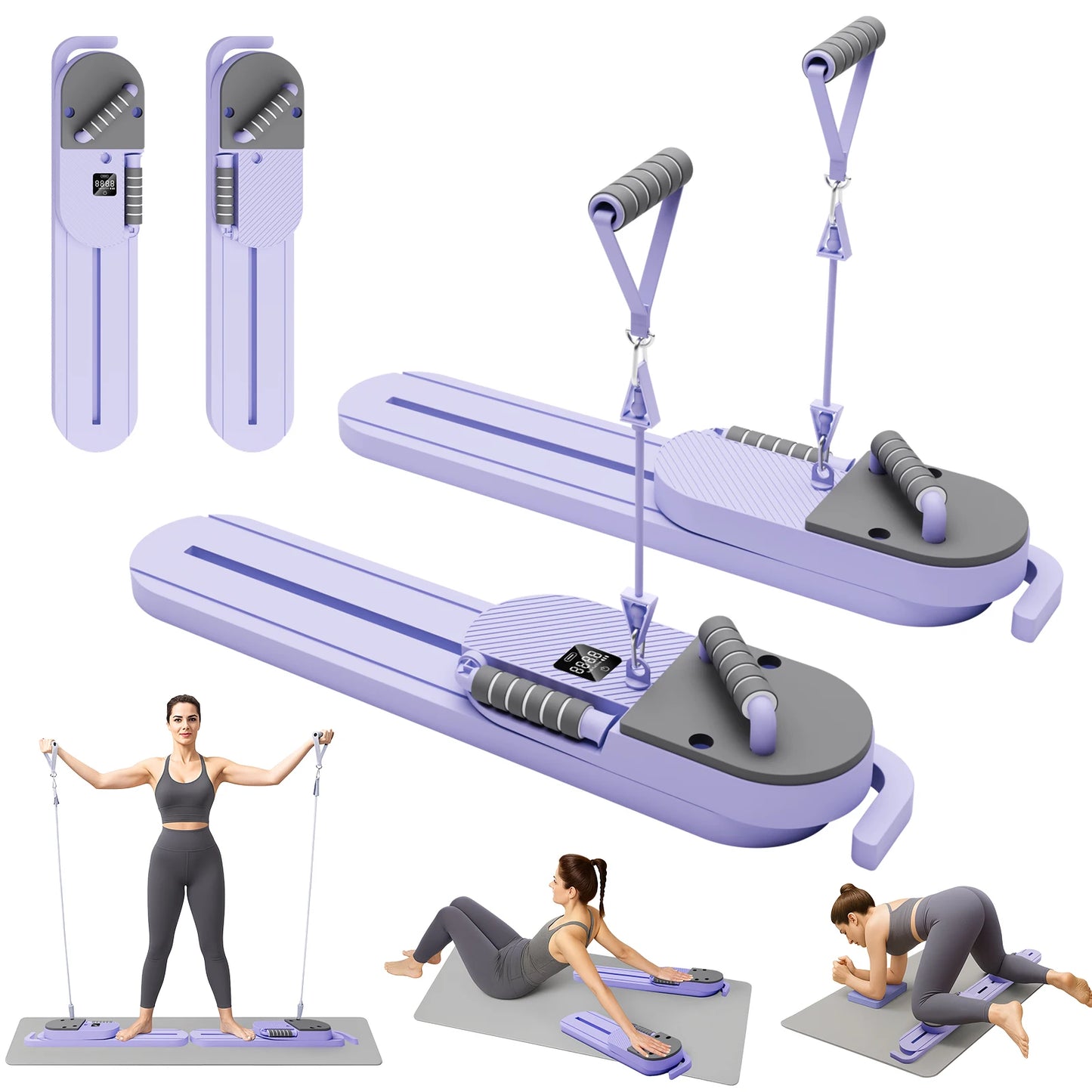 Pilates Reformer Board AB Portable Split Resistance Gym With LCD Display