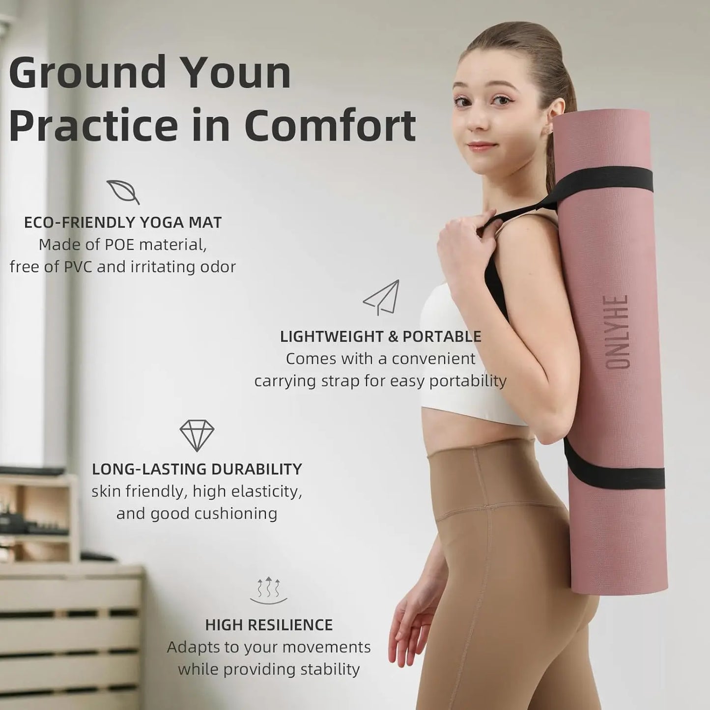 Extra Thick Yoga Mat TPE Anti Slip Lightweight For Fitness