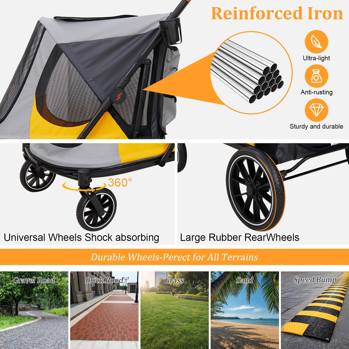 Foldable Pet Dog Stroller Rolling Cat Carrier For Senior Pets