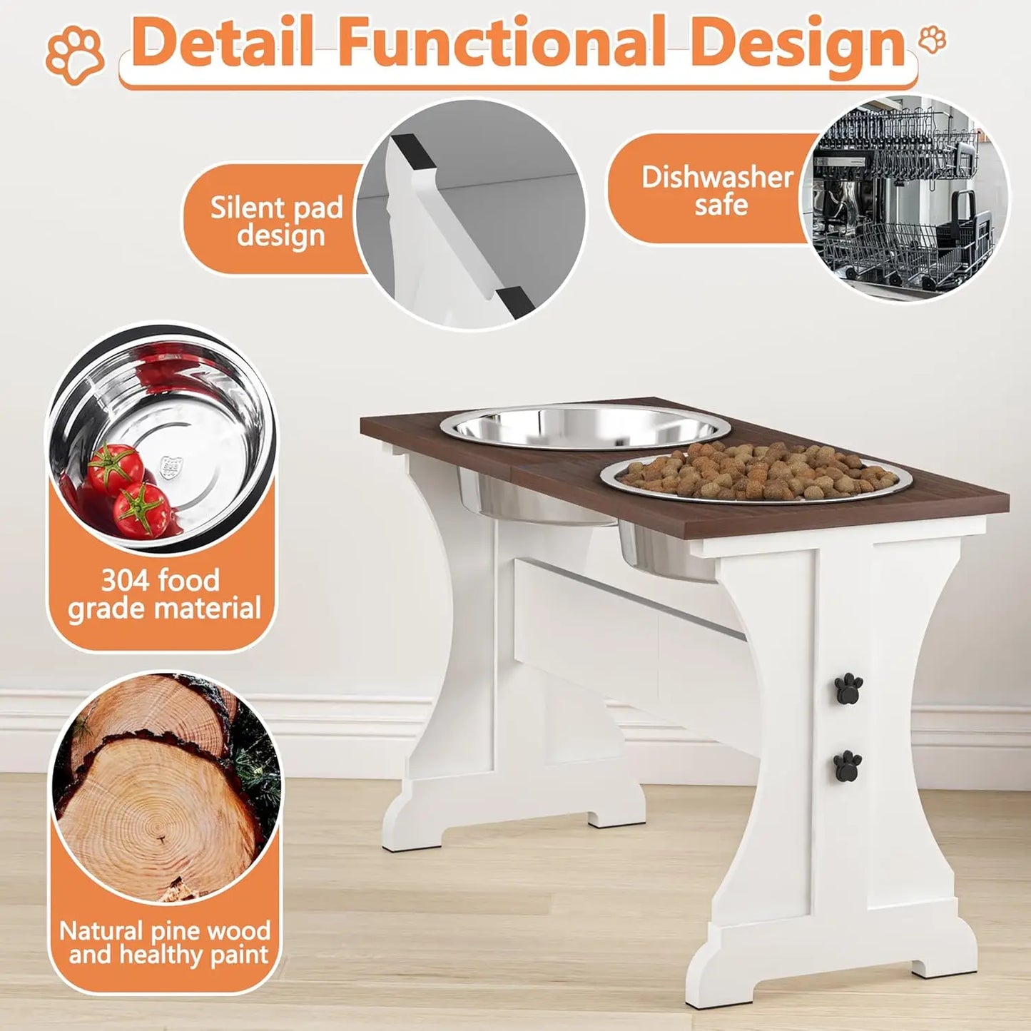 Elevated Dog Bowl Stand With 12 Cup Capacity Farmhouse Style