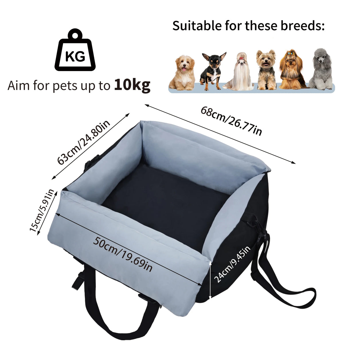 BORWART Portable Dog Car Seat Booster Bed With Safety Belt