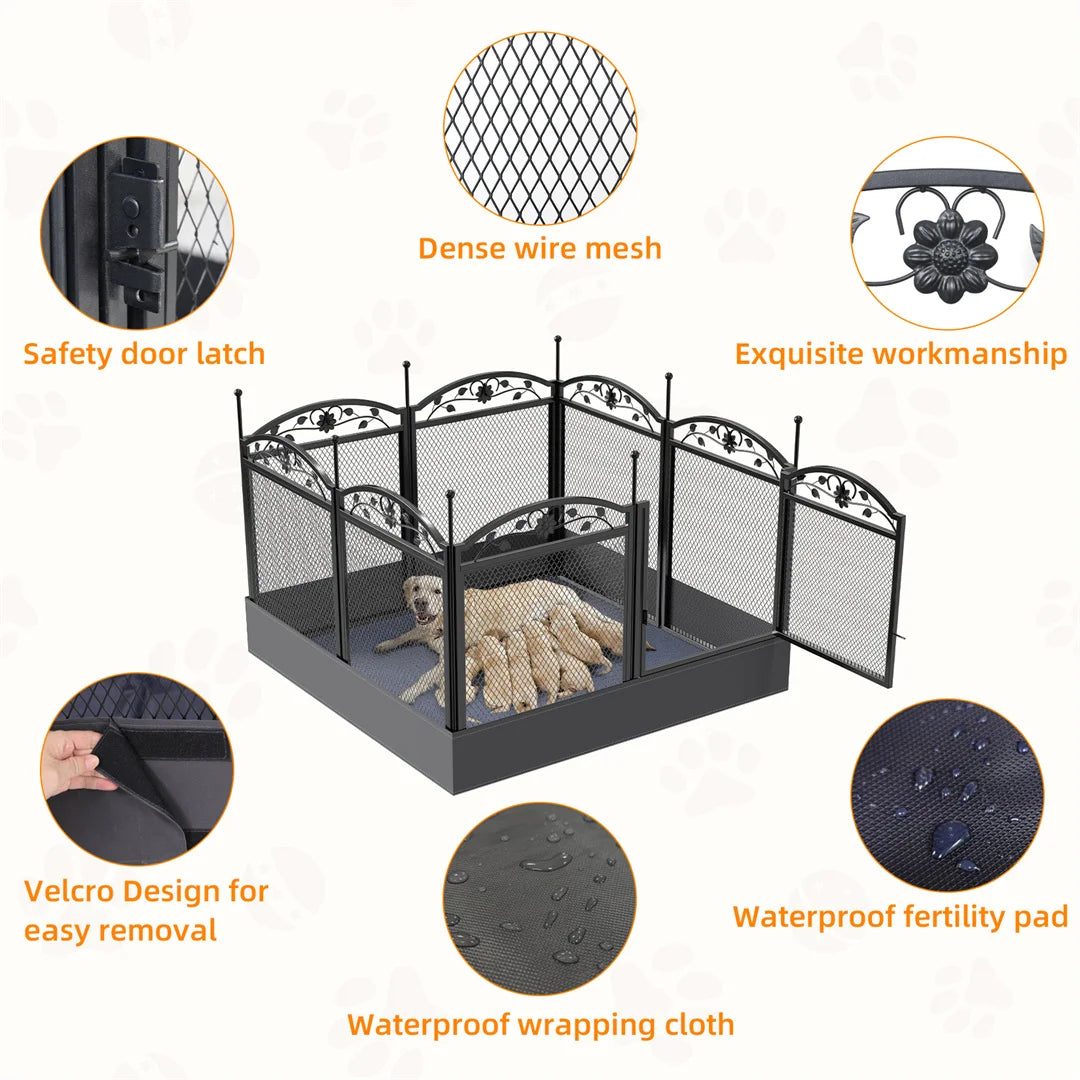 BINGOPAW 8 Panel Heavy Duty Dog Playpen Outdoor Indoor Iron Waterproof Pad