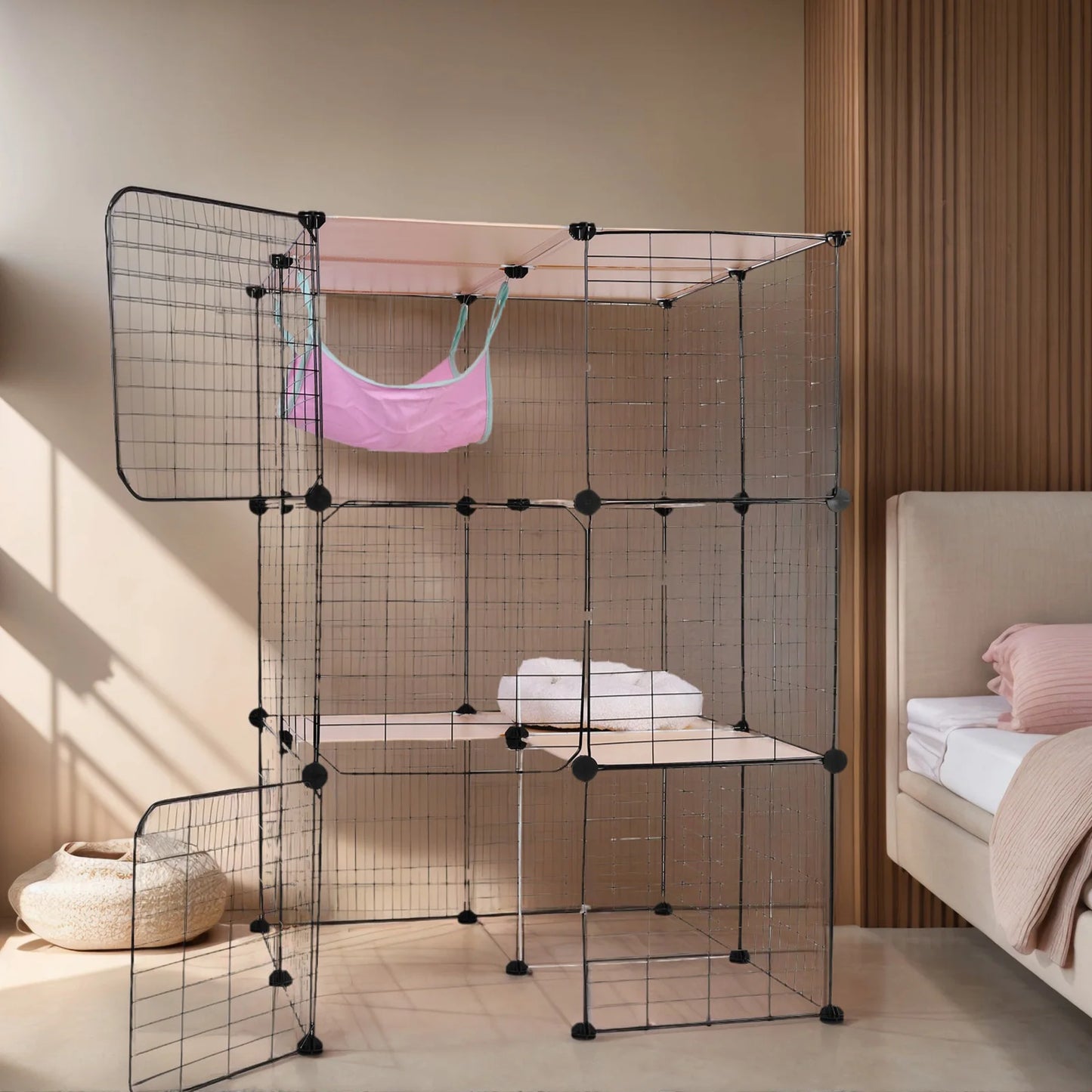 3 Tiers Indoor Cat Enclosure With Hammock And Bed Playpen For 1 To 3 Cats