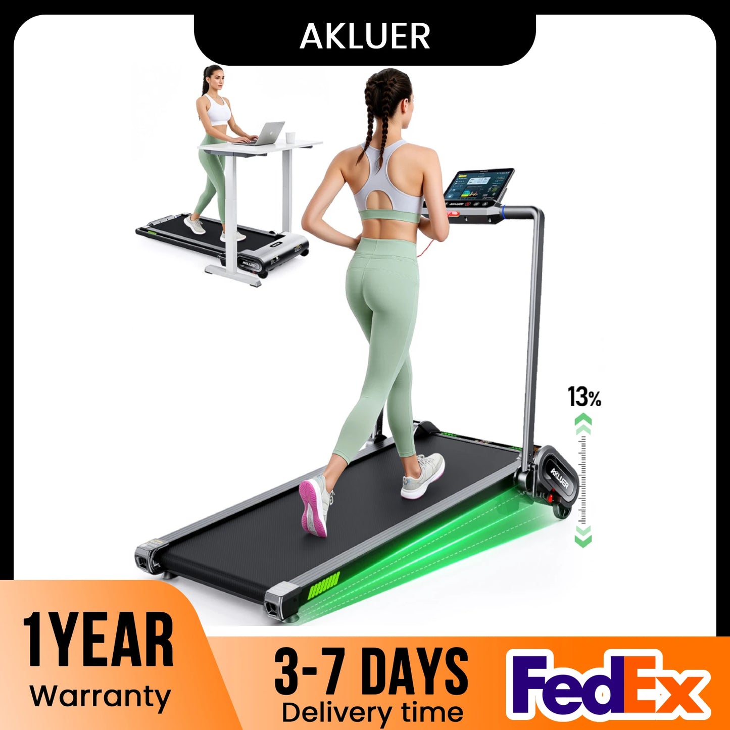 AKLUER Auto Incline Walking Pad UnderDesk Treadmill 2.5HP