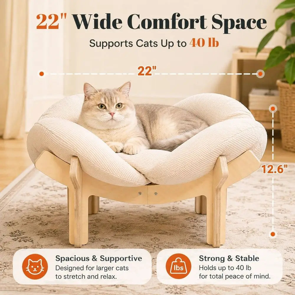 Elevated Cat Bed Flower Petal Sofa With Premium Cushion Wood Frame