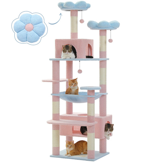 PETEPELA Cat Tree Tower With Sisal Posts Padded Perches And Condos