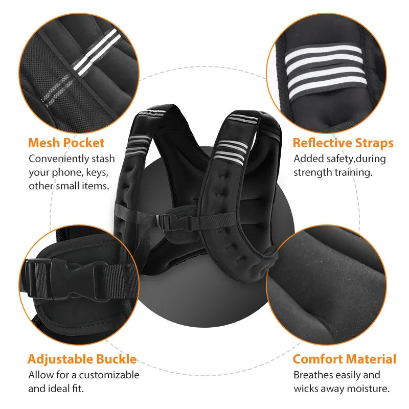 12lb Reflective Stripe Weight Vest for Cardio and Strength