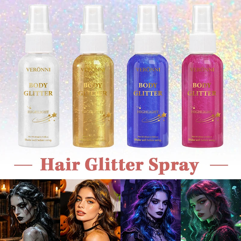 VERONNI Body Glitter Spray Shimmer Highlighter For Hair And Body
