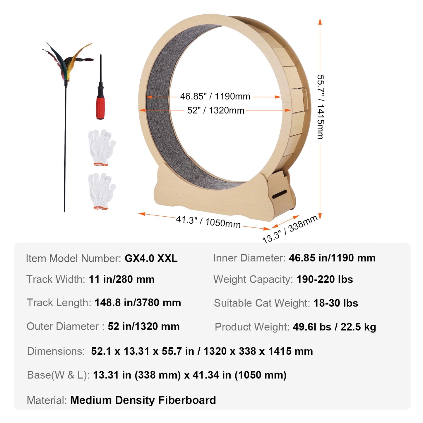 Wooden Cat Exercise Wheel Indoor Running Wheel With Detachable Carpet