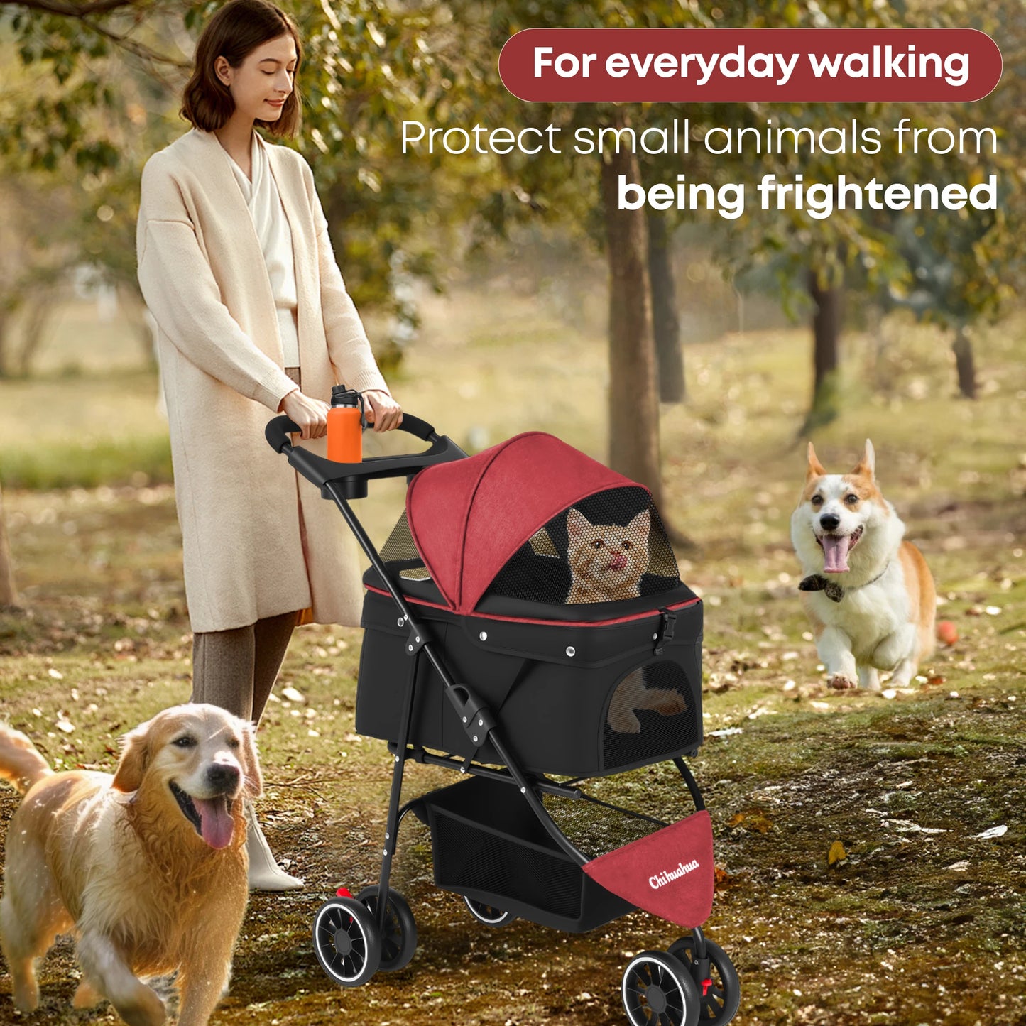 Chihuahua Pet Stroller Foldable for Small Medium Cats and Dogs
