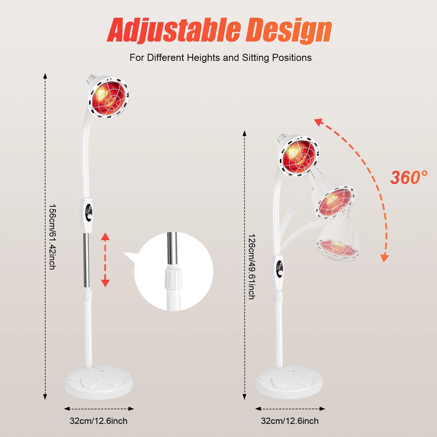 275W Adjustable Infrared Heat Lamp Rotatable for Muscle and Joint Pain