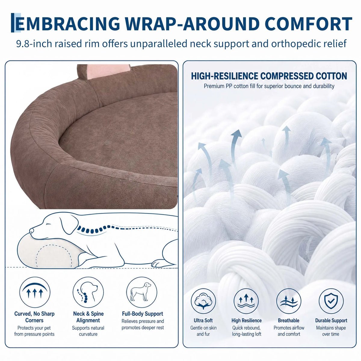 Orthopedic Memory Foam Dog Bed With Supportive Bolster Design